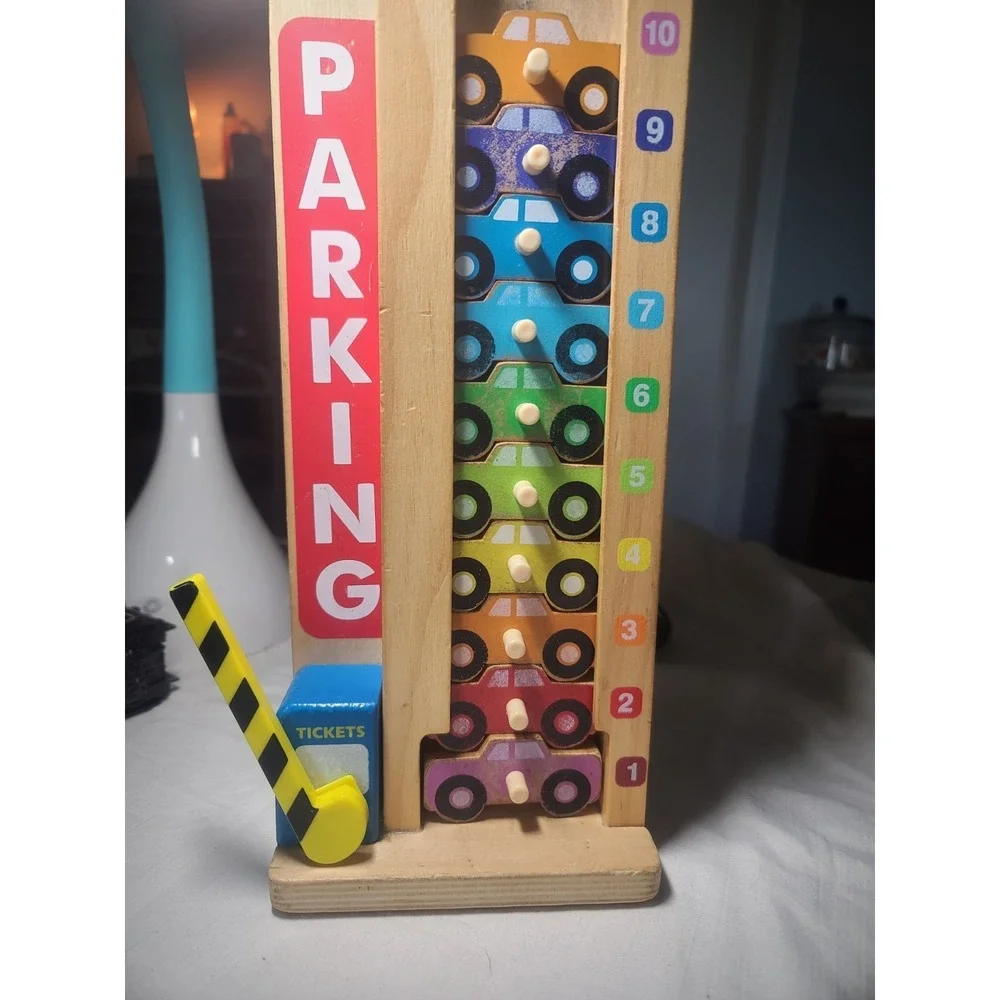Melissa & Doug Stack & Count Wooden Parking Garage Set with 10 Colorful Cars
